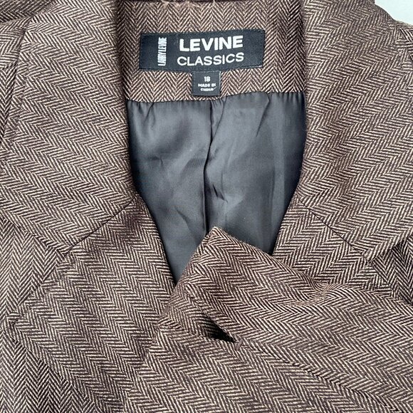 Larry Levine‎ Classics Womens Brown Herringbone Pantsuit 2 Pc Easy Care Size 18 - Picture 11 of 13